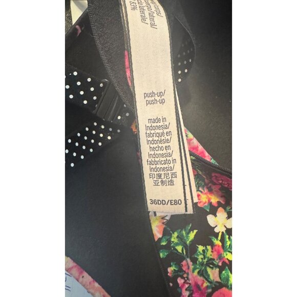 2/$30 Victorias Secret 36DD Floral Push-Up Bra Dainty Black Pink & Green Flowers - Picture 10 of 11